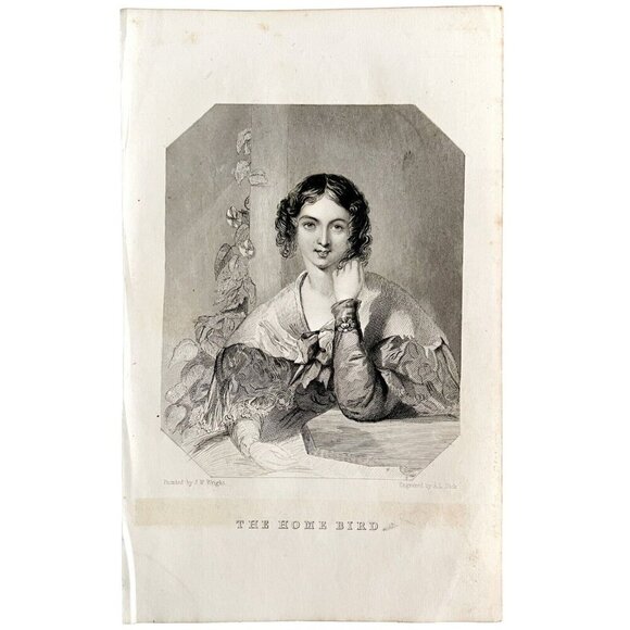 Home Bird Beautiful Woman Engraving 1859 Victorian J.W. Wright Art DWY5E - Picture 2 of 2